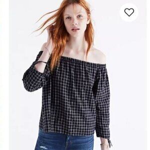 Madewell Plaid Off-the-Shoulder Top Womens Black White size medium